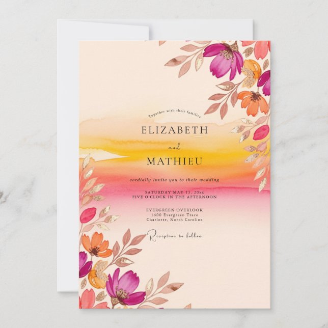 Invitation Mariage Coucher de Soleil Vibrant Magenta (Devant)