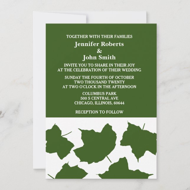 Invitation Mariage couleur blanc Boho vert de la forêt (Devant)