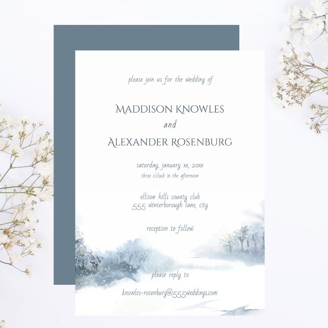 Invitation Mariage couleur bleu et blanc avec RSVP (Blue and White Soft Watercolor Wedding Invitation)