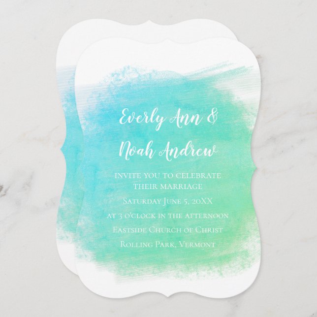 Invitation Mariage couleur bleu et vert Sérénité (Devant / Derrière)