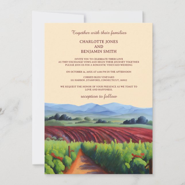 Invitation Mariage Couleur de Vin de Vignoble Rustique (Devant)