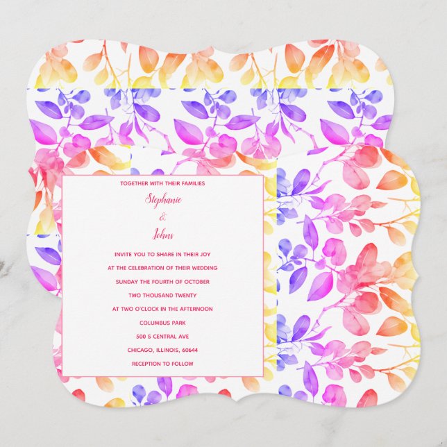 Invitation Mariage couleur Eucalyptus feuille d'art Abstrait  (Devant / Derrière)