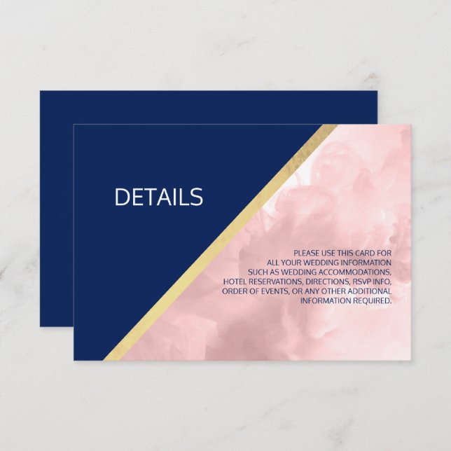 Invitation Mariage couleur marine bleu et rose pâle rose (Devant / Derrière)