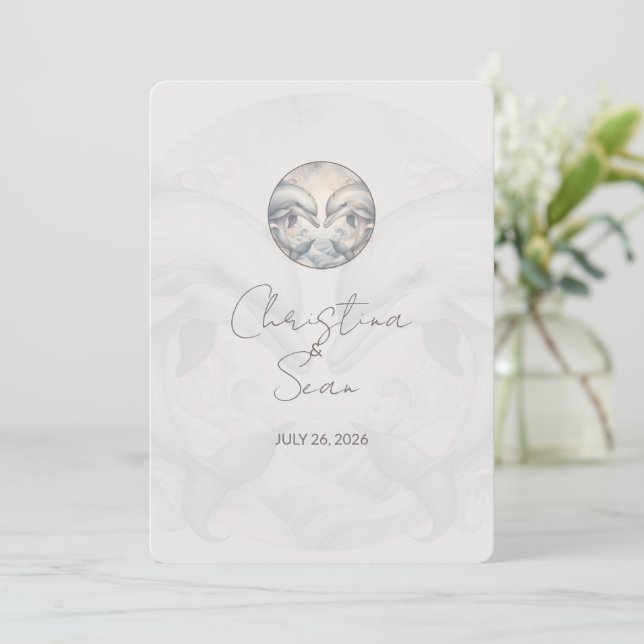 Invitation Mariage couleur neutre Dolphin moderne (Debout devant)