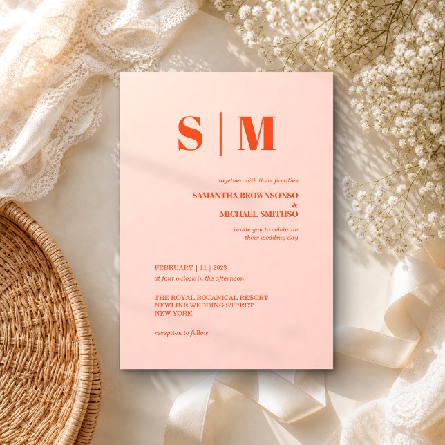 Invitation Mariage Couleur Tons Terre Orange Rose Moderne (Créateur téléchargé)