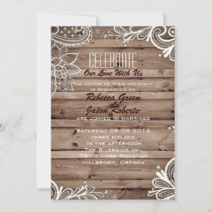 Invitation mariage country en bois de grange dentelle prospèr
