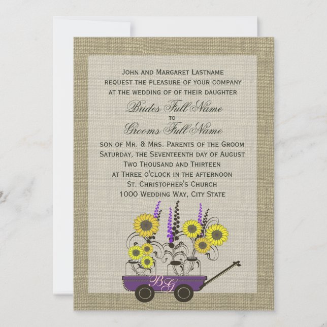 Invitation Mariage Country Wagon & Burlap (Devant)