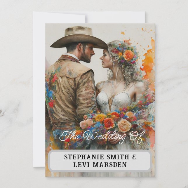 Invitation Mariage Country Western Aquarelle (Devant)