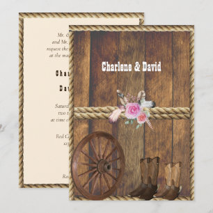 Invitation Mariage Country Western Roses Roses Fleurs Corde I