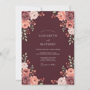 Invitation Mariage coup de pinceau Burgundy Bloom