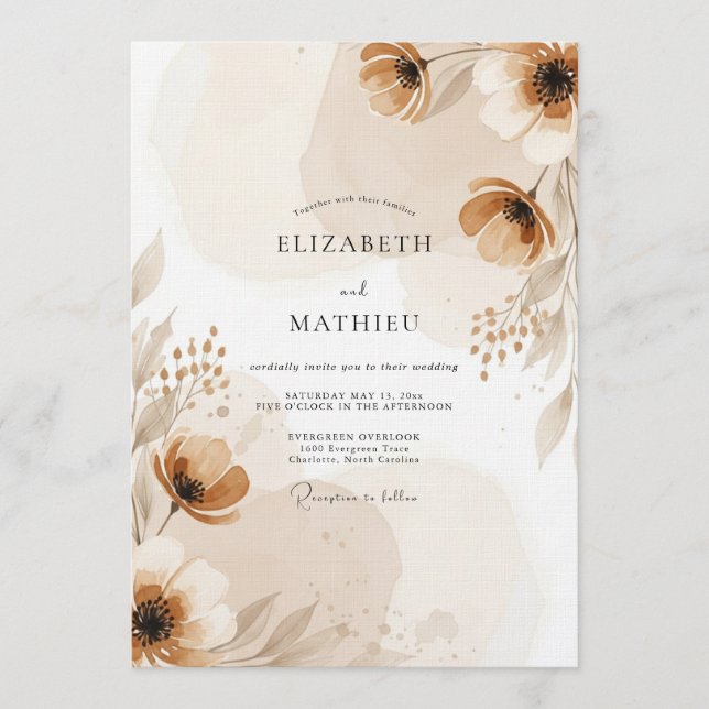 Invitation Mariage coup de pinceau chamois (Devant)
