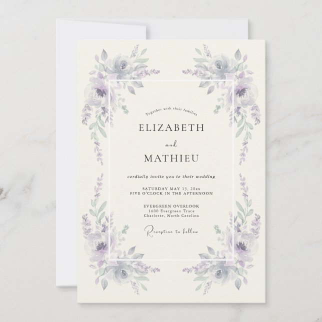 Invitation Mariage coup de pinceau floraison lilas (Devant)