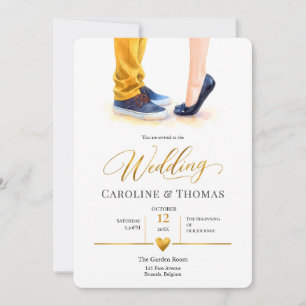 Invitation Mariage Couple Aquarelle Jaune Moutarde et Marine