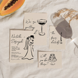 Invitation Mariage Couple Dessiné à la Main Rétro Drôle