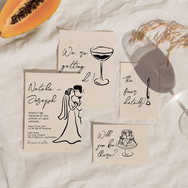 Invitation Mariage Couple Dessiné à la Main Rétro Drôle (Créateur téléchargé)