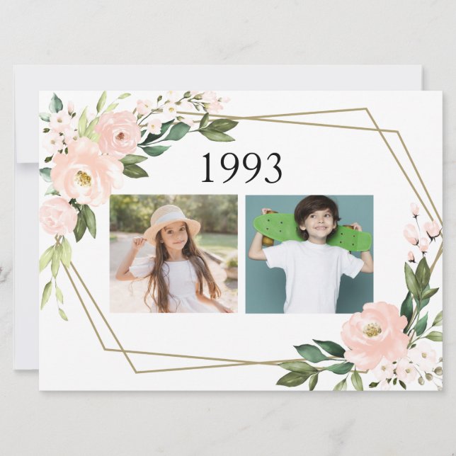 Invitation Mariage Couple Enfance Photos Pink Blush Floral (Devant)