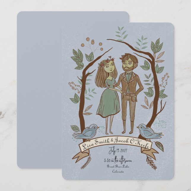 Invitation Mariage Couple Illustré Excentrique (Devant / Derrière)