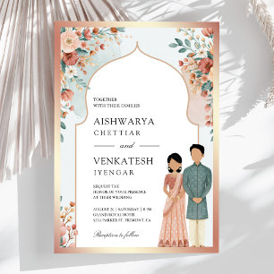 Invitation Mariage Couple Indien du Sud à l'Arche Florale Pas