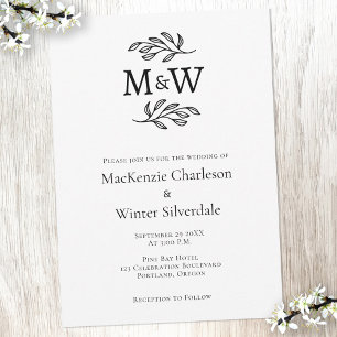Invitation Mariage Couple Simple Monogramme Initiales Minimal