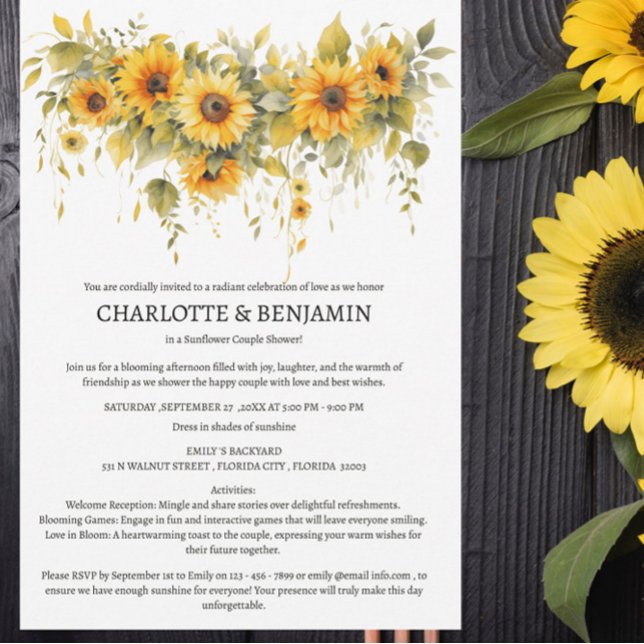 Invitation Mariage Couple Tournesol Rustique (Créateur téléchargé)