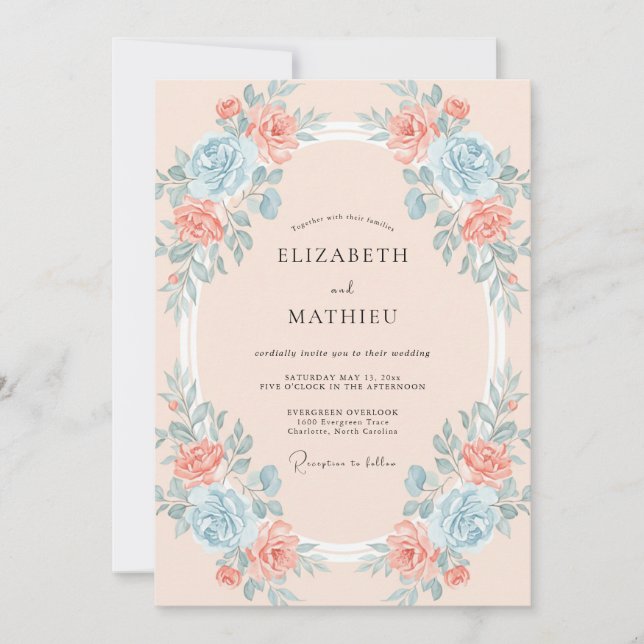 Invitation Mariage Couronne Aqua Corail (Devant)