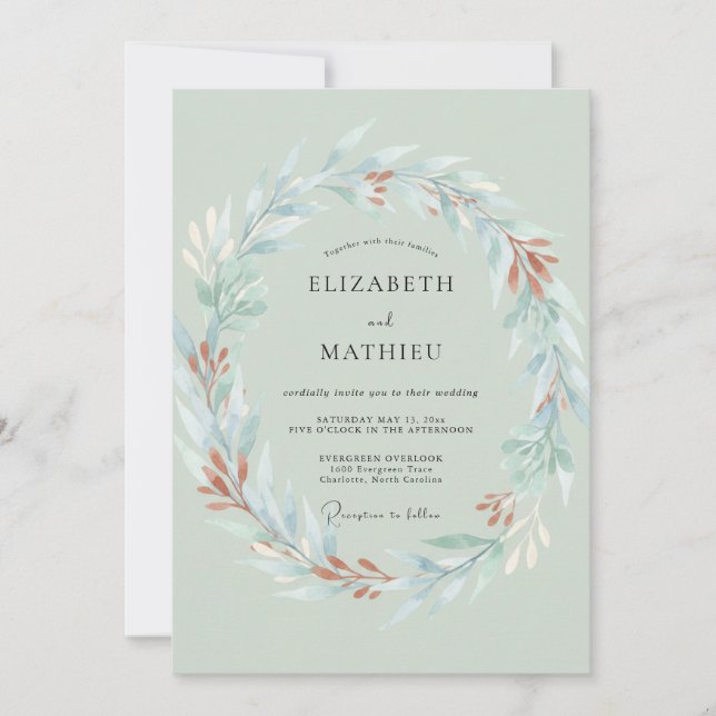Invitation Mariage Couronne Aqua Cuivre (Devant)