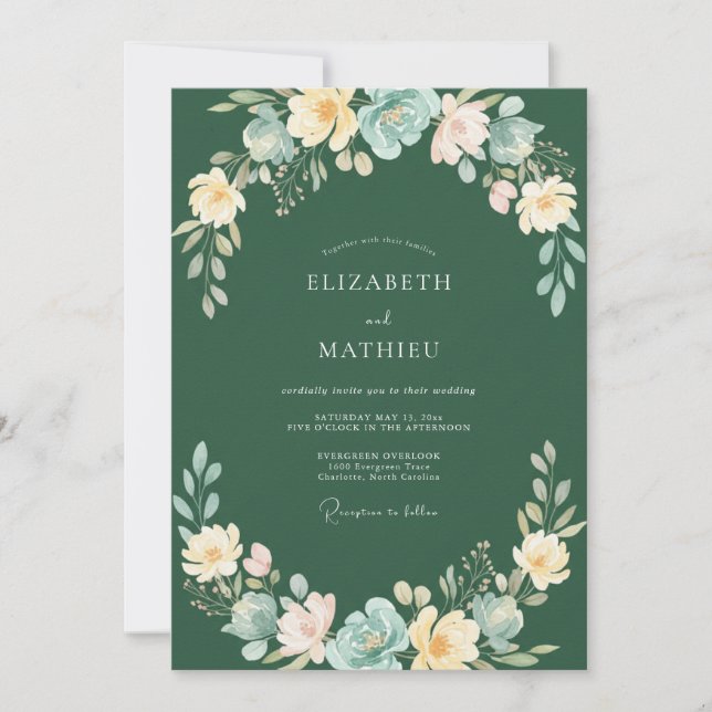 Invitation Mariage Couronne Aqua Jaune Forêt (Devant)
