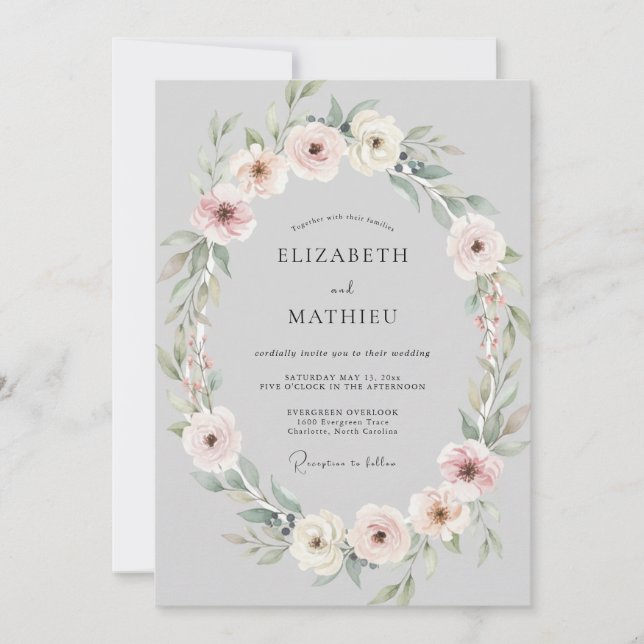 Invitation Mariage Couronne Argent Rosé (Devant)