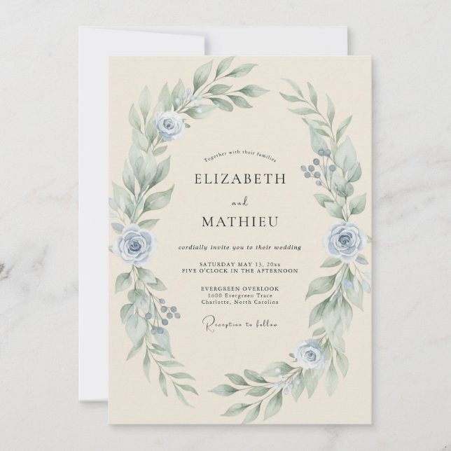 Invitation Mariage Couronne Argenté Clair (Devant)