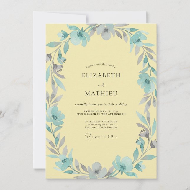 Invitation Mariage Couronne Argentée Citron (Devant)