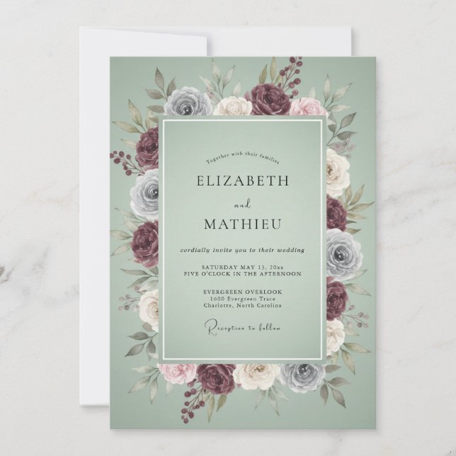 Invitation Mariage Couronne Argentée de Prune (Devant)