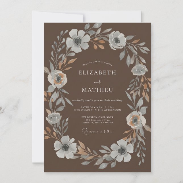 Invitation Mariage Couronne Argentée Mocha (Devant)