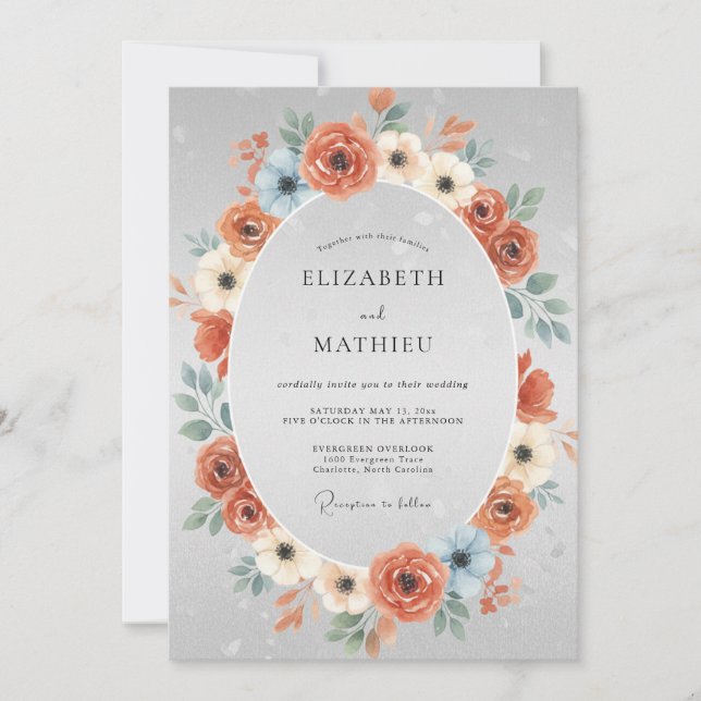 Invitation Mariage Couronne Argentée Terracotta (Devant)