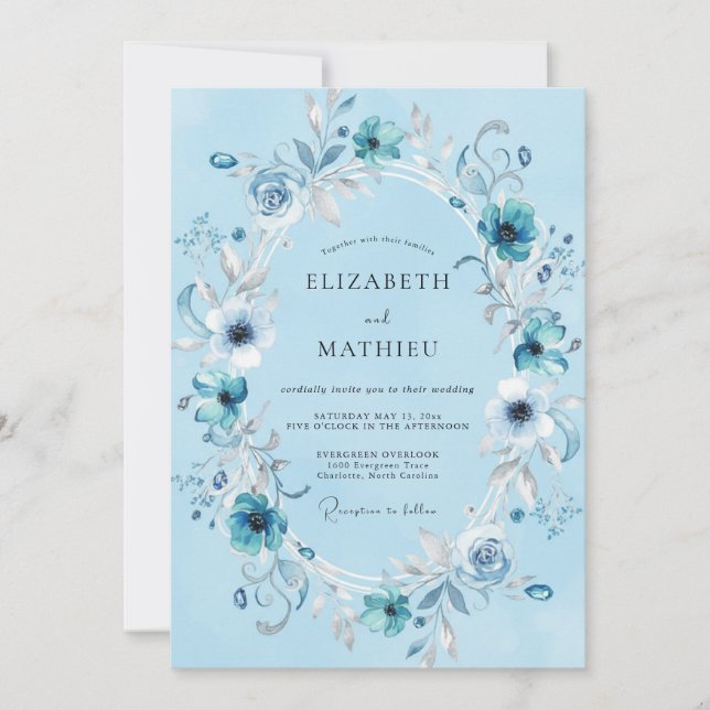 Invitation Mariage Couronne Azur (Devant)