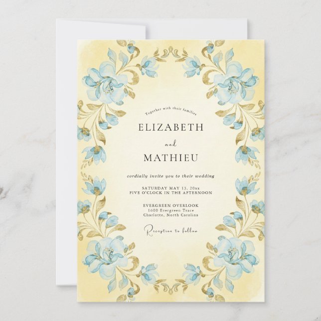 Invitation Mariage Couronne Azur Beurre (Devant)