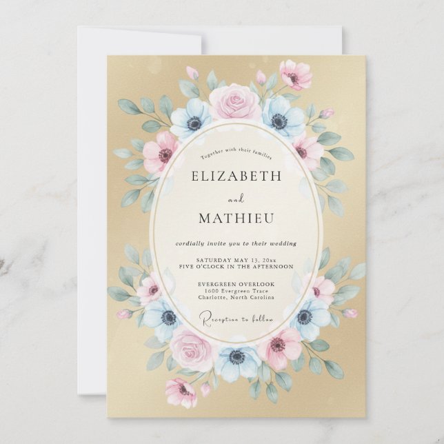 Invitation Mariage Couronne Azur Champagne (Devant)