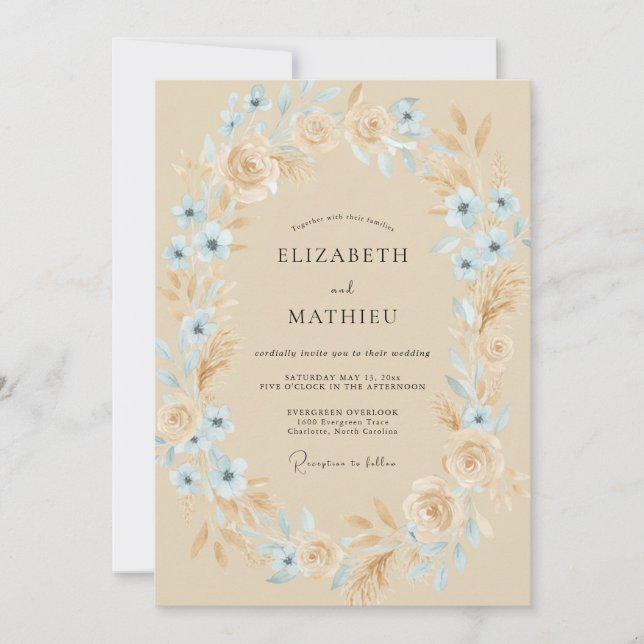 Invitation Mariage Couronne Azur Champagne Rose (Devant)