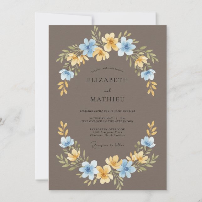Invitation Mariage Couronne Azur Mocha (Devant)