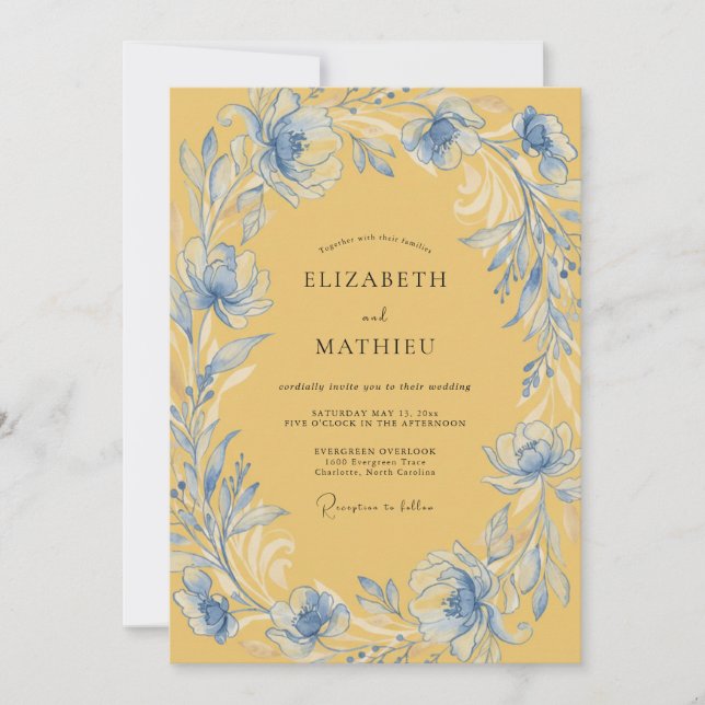Invitation Mariage Couronne Azur Or (Devant)