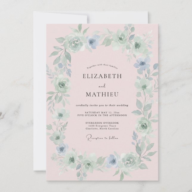 Invitation Mariage Couronne Azur Rosé (Devant)
