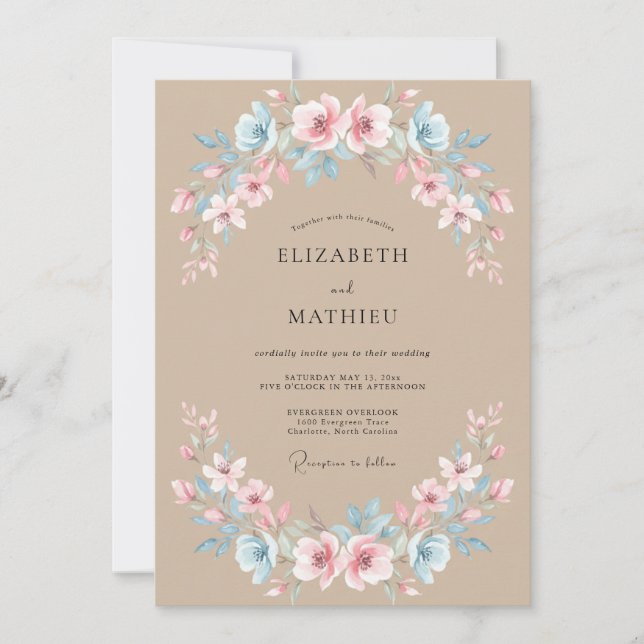 Invitation Mariage Couronne Azur Sable (Devant)