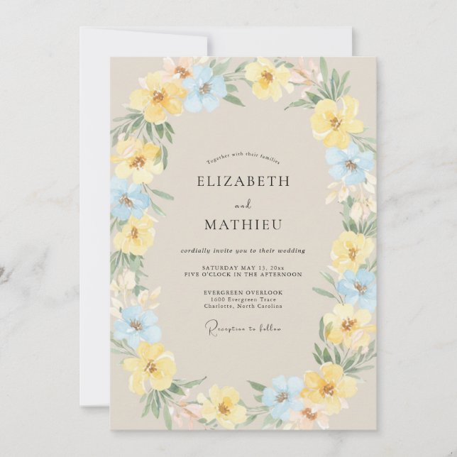 Invitation Mariage Couronne Azurée Citron (Devant)
