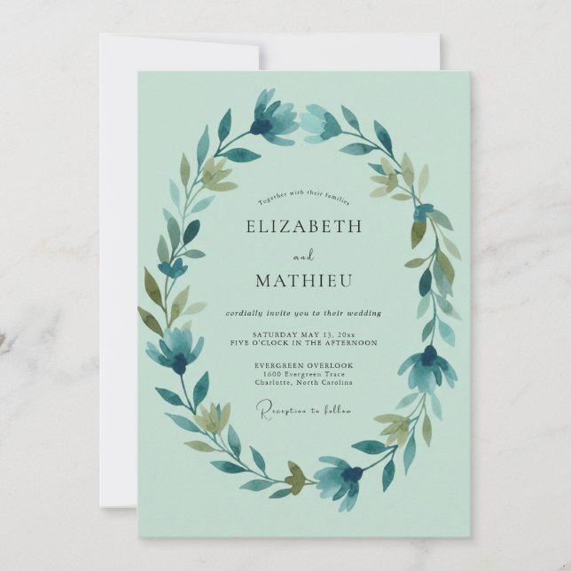 Invitation Mariage Couronne Azurée Mousse de Mer (Devant)