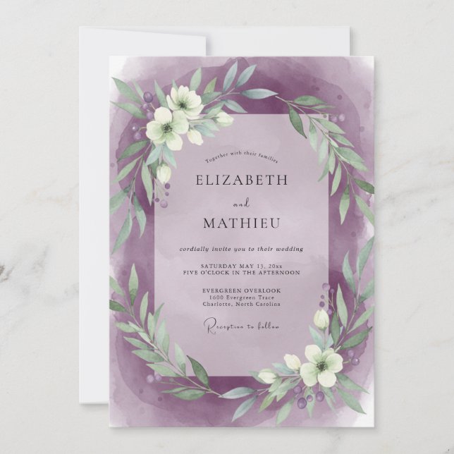 Invitation Mariage Couronne Blanche Améthyste (Devant)