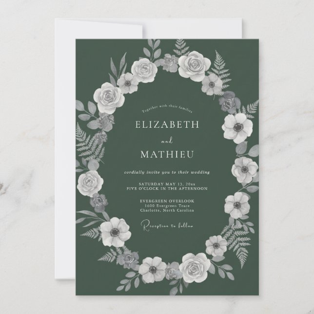 Invitation Mariage Couronne Blanche Evergreen (Devant)