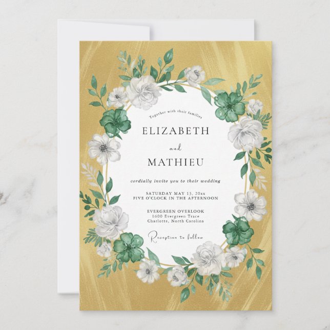 Invitation Mariage Couronne Blanche Moutarde (Devant)