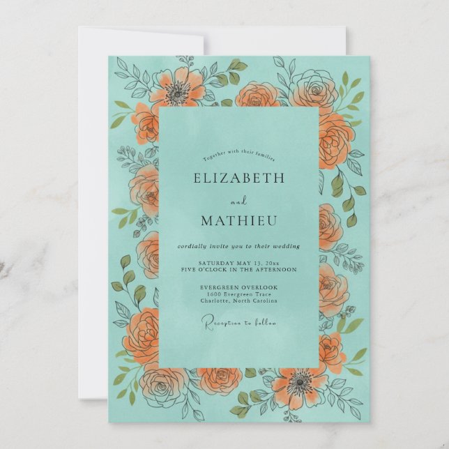 Invitation Mariage Couronne Blanche Olive (Devant)