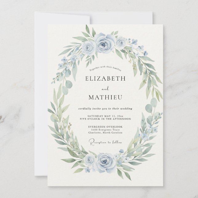 Invitation Mariage Couronne Bleu Pâle (Devant)