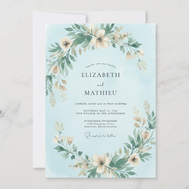 Invitation Mariage Couronne Bleu Poudre (Devant)