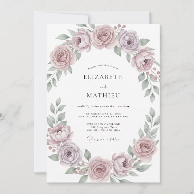 Invitation Mariage Couronne Classique de Prune Poussiéreuse (Devant)